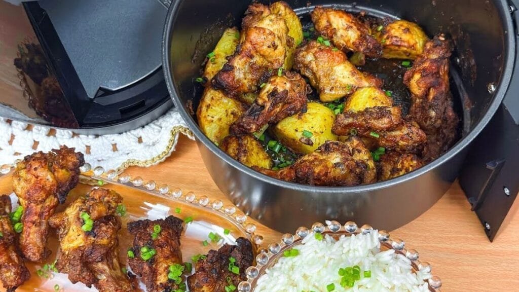 Frango com legumes na air fryer